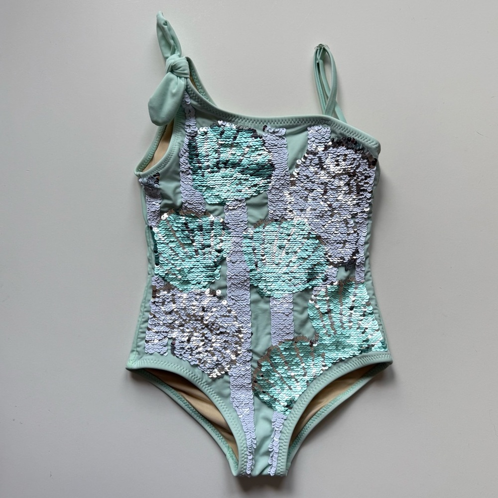 Kids Mint Sequin One-Piece Swimsuit
